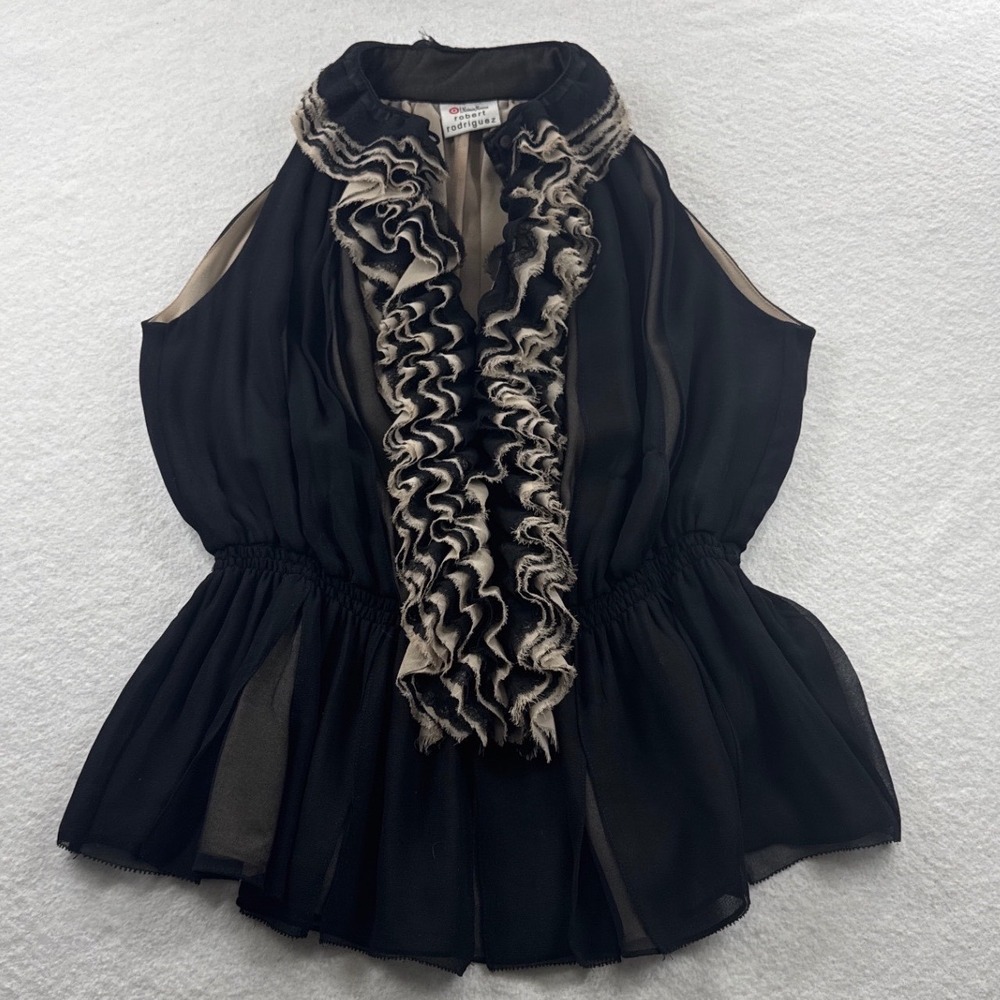 Robert Rodriguez Blouse Womens XS Black Excellent Ruffle Halter Peplum Top - Picture 9 of 12